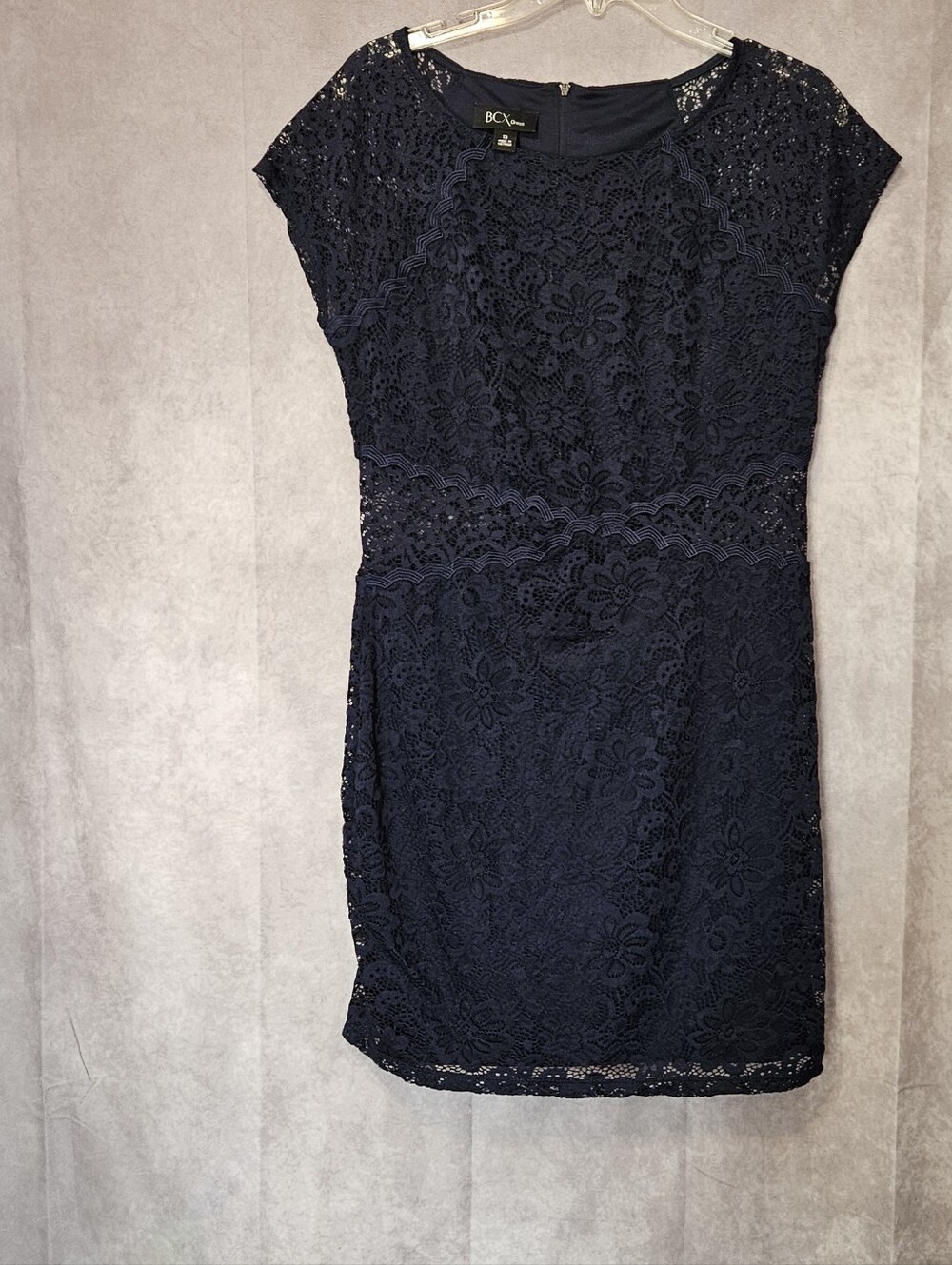 BCX Dress Womens Size 13 Navy Blue Floral Lace Cap Sleeve Sheath Cocktail Party